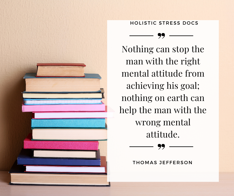 Stack of books with inspirational quote for a student