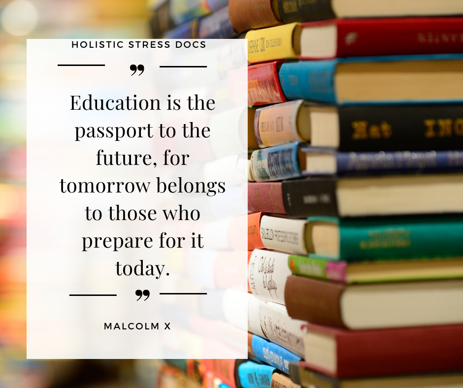 Stack of colorful books with quote for inspiration and motivation for students