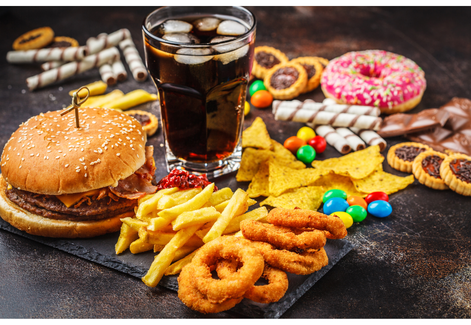 burger, diet coke, fries, donuts, etc to represent foods that are bad when you want to keep your brain and nervous system healthy.