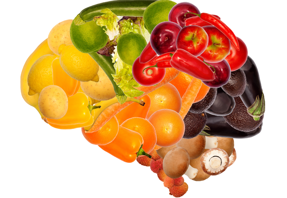 a brain made out of colorful whole food.
